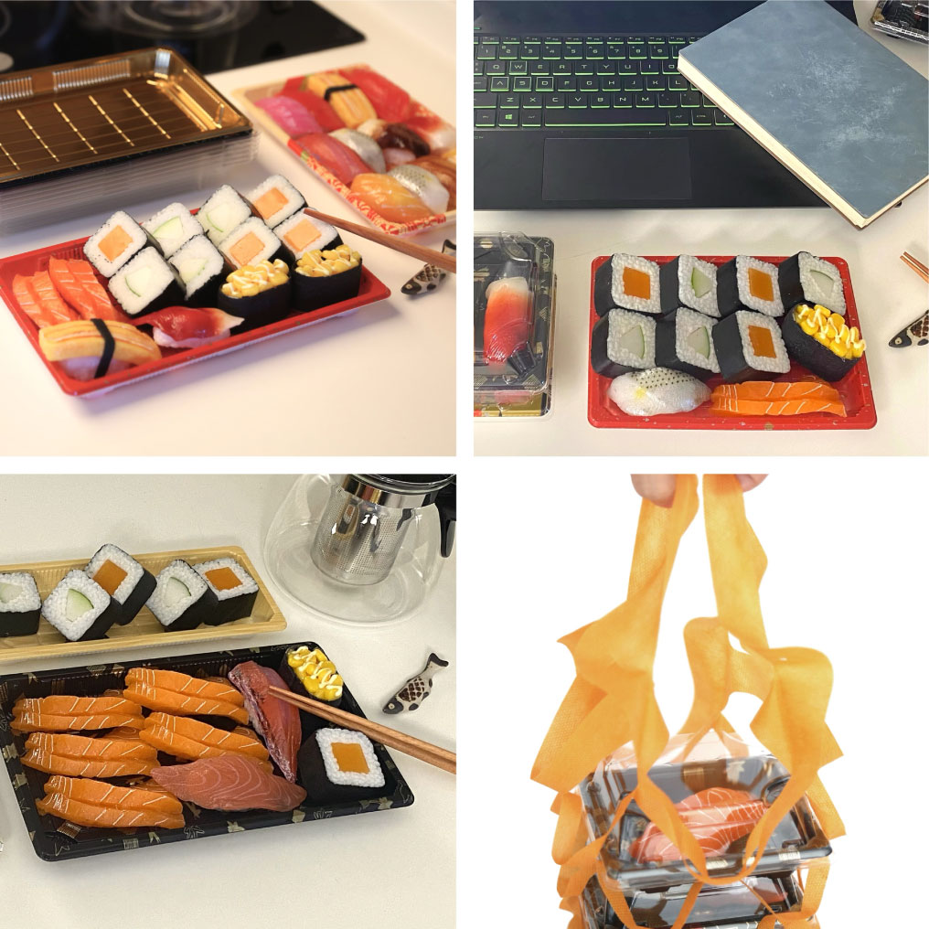 Sushi plate WL-09 can be used in the kitchen, office, dinner scene, etc. It can also be packed away.