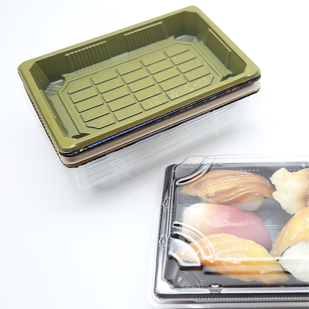 The sushi tray WL-03 is stackable for easy storage and placement.
