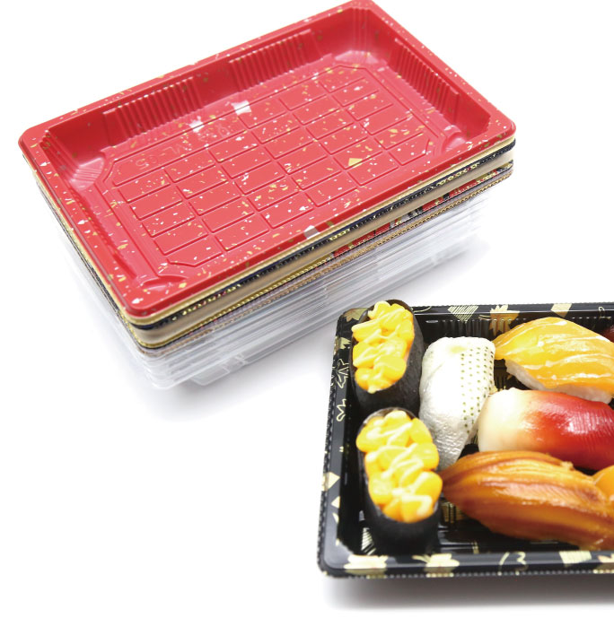 The sushi tray WL-05 is stackable for easy storage and placement.