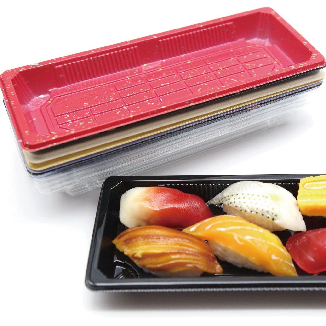 On the countertop are some sushi trays WL-01, which are stackable.