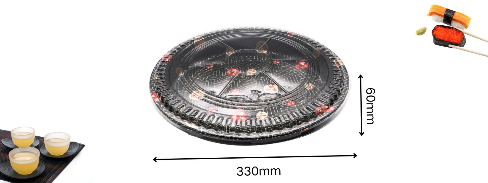 size of round sushi party tray：￠330*60