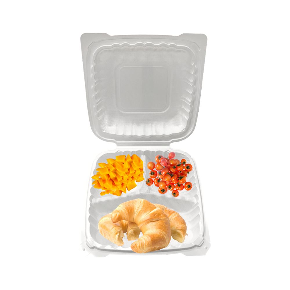 White Square Clamshell Bento Box with Compartment | WL-P93