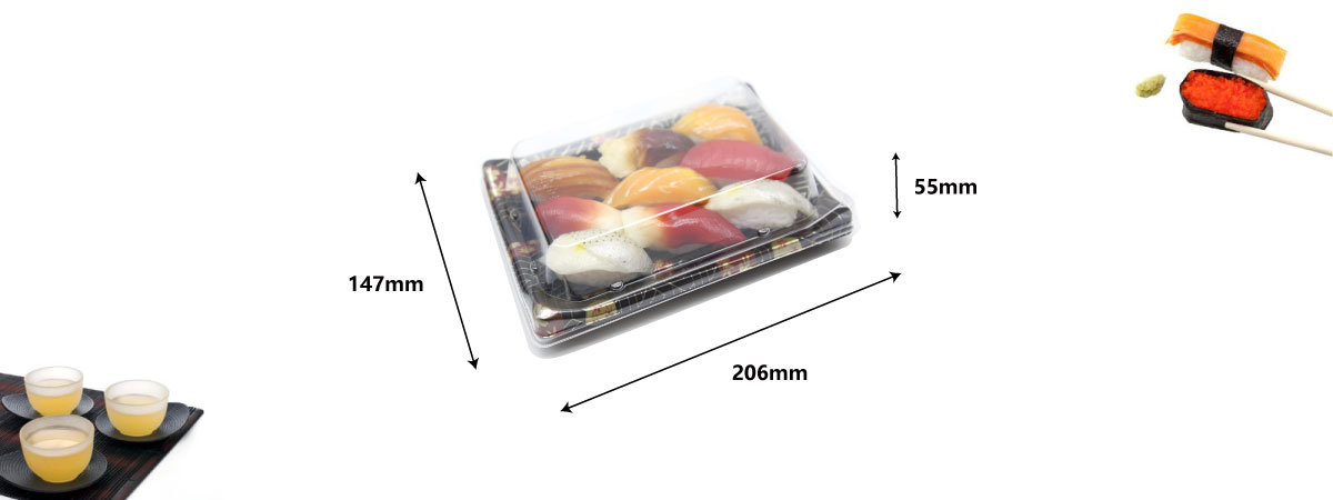 The size of the sushi tray WL-B05 is 206*147*55mm.
