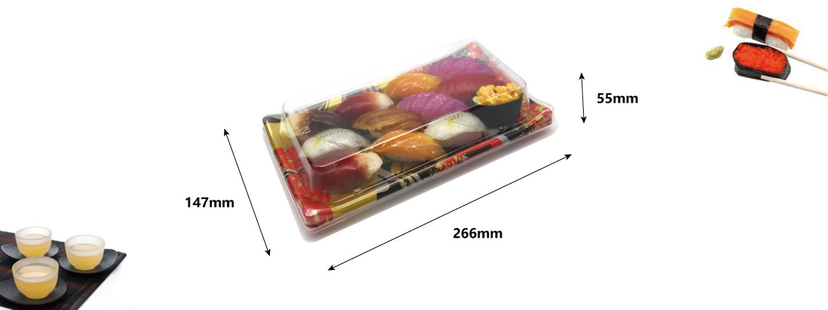 The size of the sushi tray WL-B09 is 266*147*55mm.