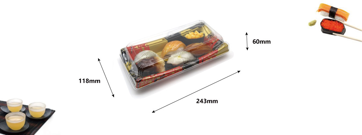 The size of the sushi tray WL-30B is 243*118*60mm.
