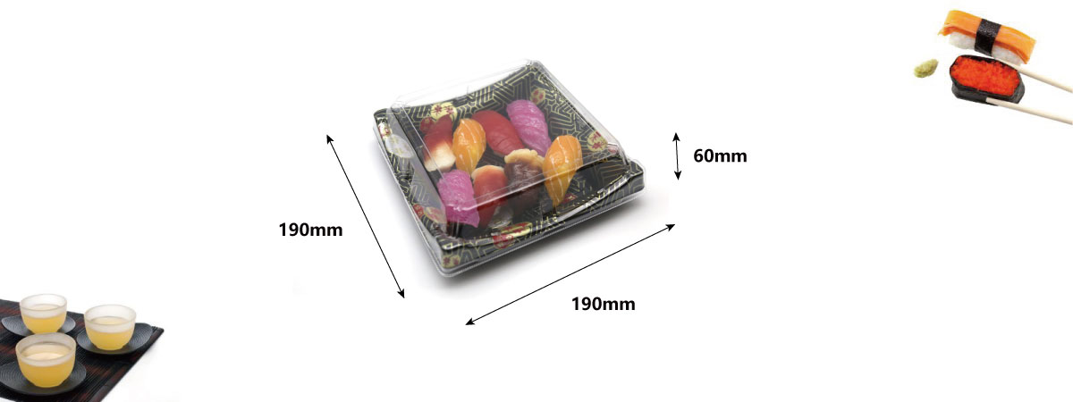 The size of the sushi tray WL-40B is 190*190*60mm.