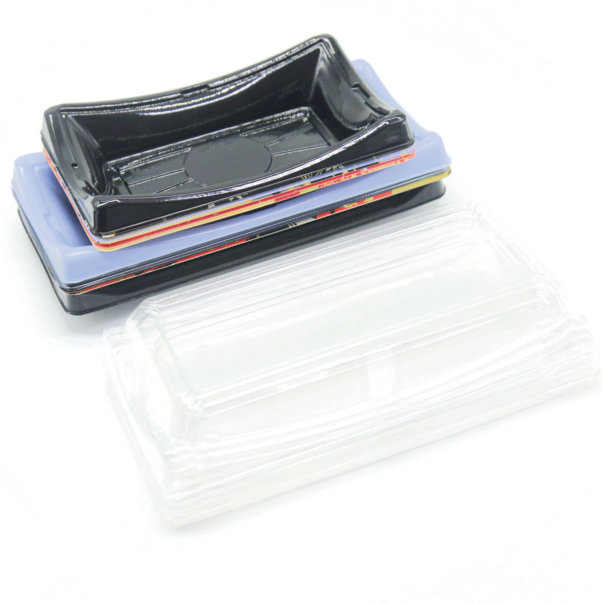 The sushi tray WL-20B is stackable for easy storage and placement.