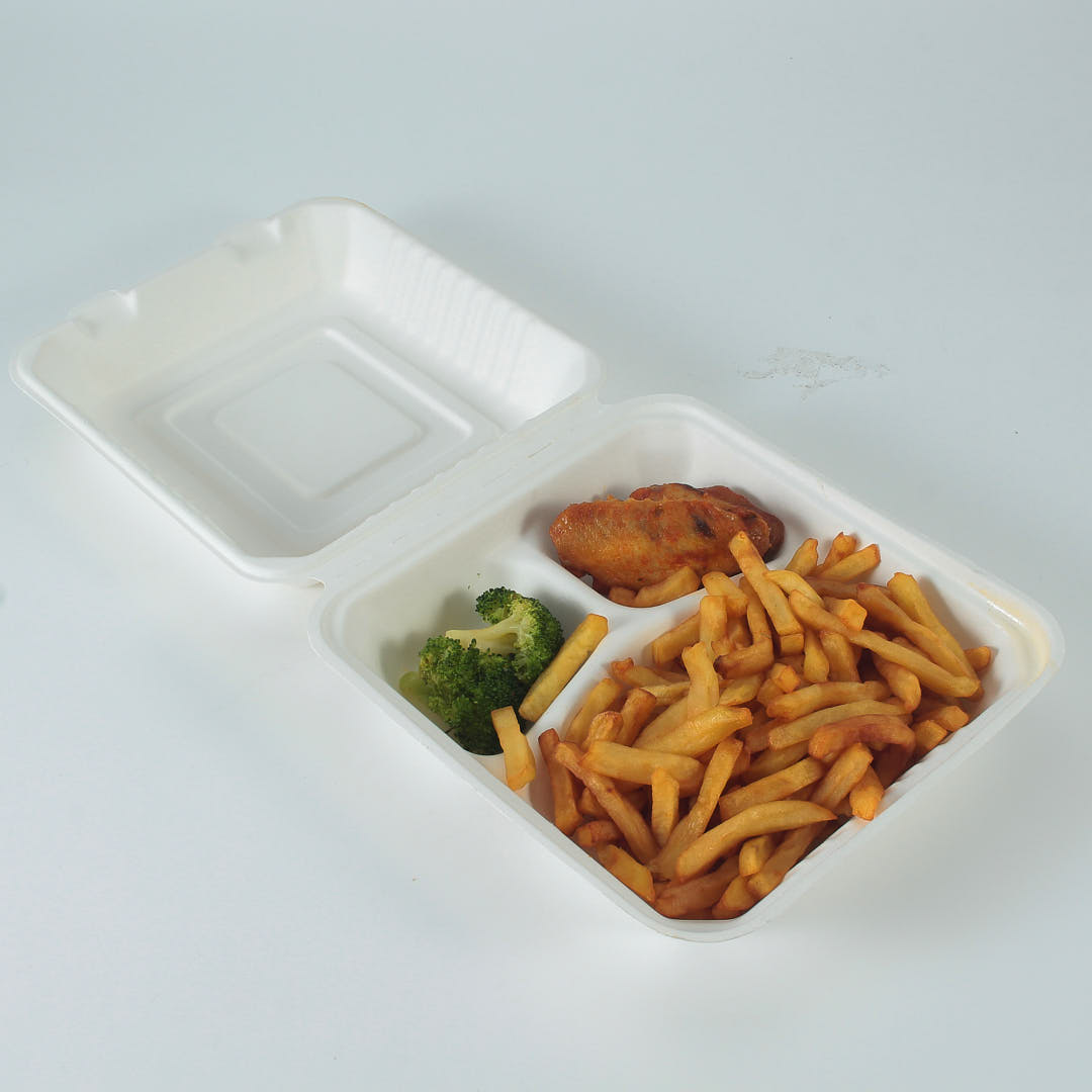 Sugarcane Bagasse 3 Compartment Clamshell Container | WL-P93