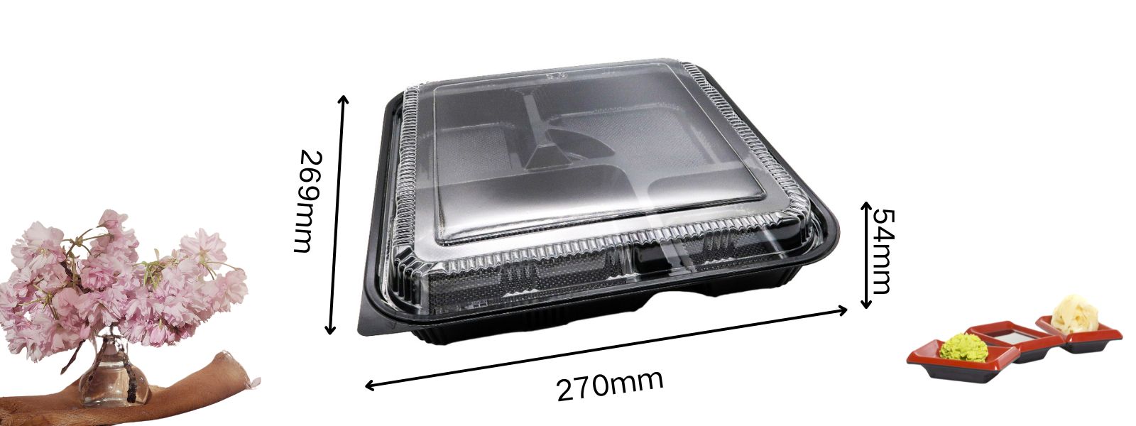 Detailed dimensions of 5-compartment bento box