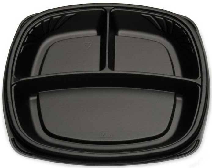 Black Square Plastic Plates with Compartment