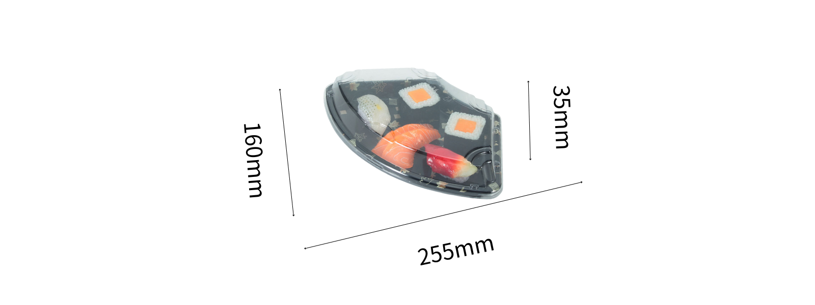 Fan shape sushi tray Size
