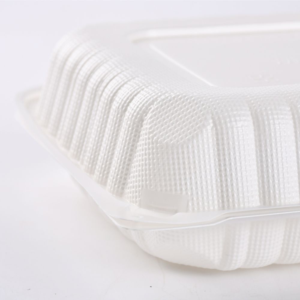 Lock detail of a white clamshell bento box