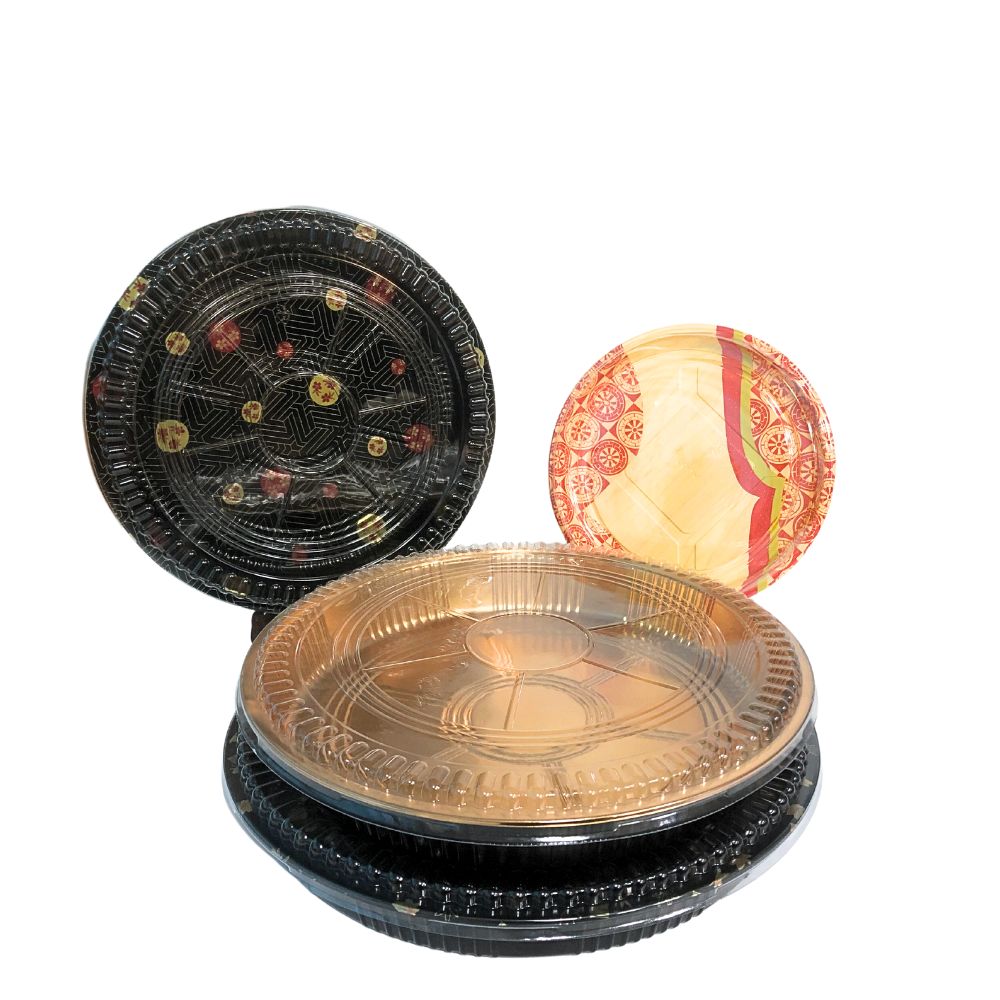different printing of round sushi tray