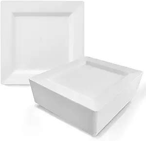 10 Inch White Square Plastic Catering Plates for Restaurant