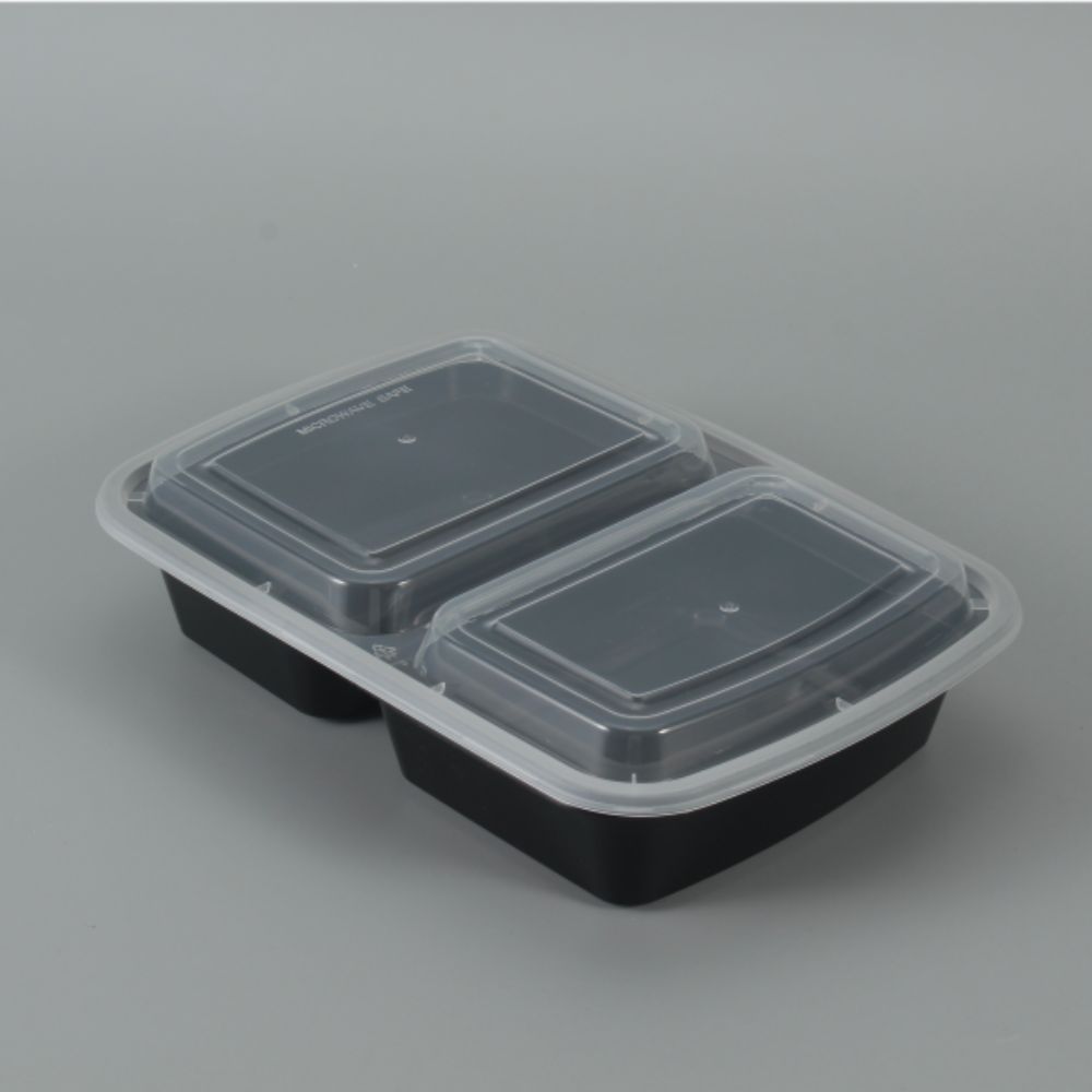 2 Compartment Black Meal Prep Container