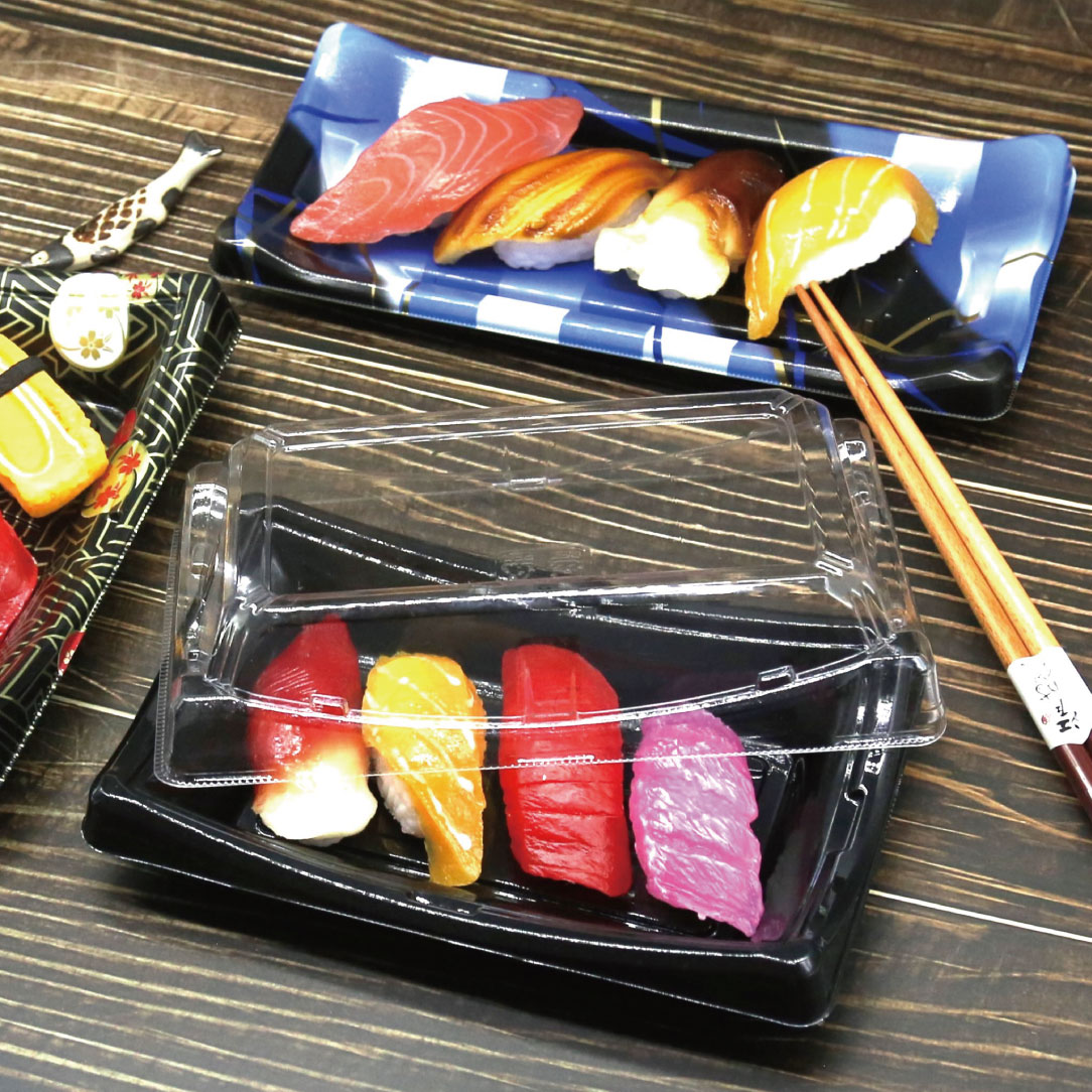 This sushi tray excels in functionality, aesthetics, and practicality, providing great convenience to users. It is suitable for restaurants, hotels, buffets, and various banquet events, particularly ideal for presenting and taking away sushi, sashimi, and desserts.