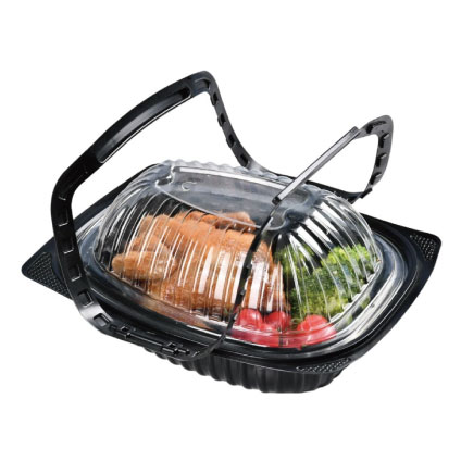 The rotisserie chicken box is designed to withstand high temperatures and is microwave safe.